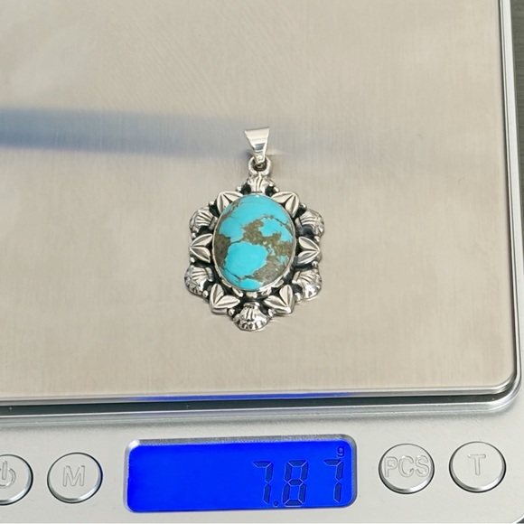 Pure Sterling Silver 925 Genuine Natural Turquoise Pendant Southwest Boho New - Picture 11 of 11